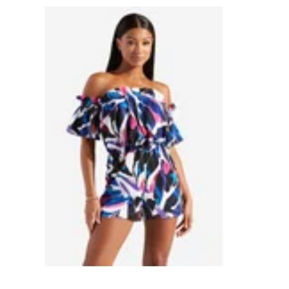 NWT Shoedazzle Abstract Print Off Shoulder Romper - Medium - Picture 1 of 11